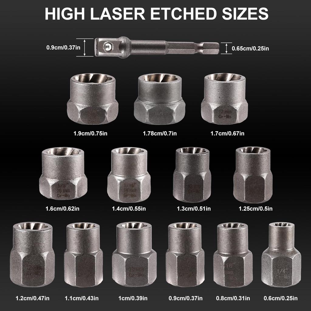 14 шт., набор для снятия ударных болтов и гаек, набор инструментов для извлечения болтов из хромомолибденовой стали с твердым футляром для хранения для промышленной прямой доставки