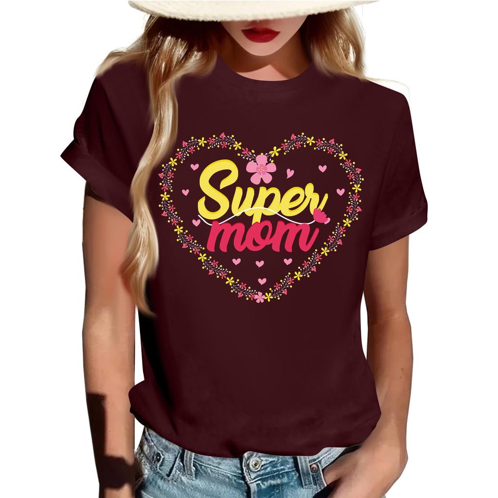 Взрослые Повседневные Ежедневные Круглый вырез с принтом Короткие рукава Футболка Топ с буквами