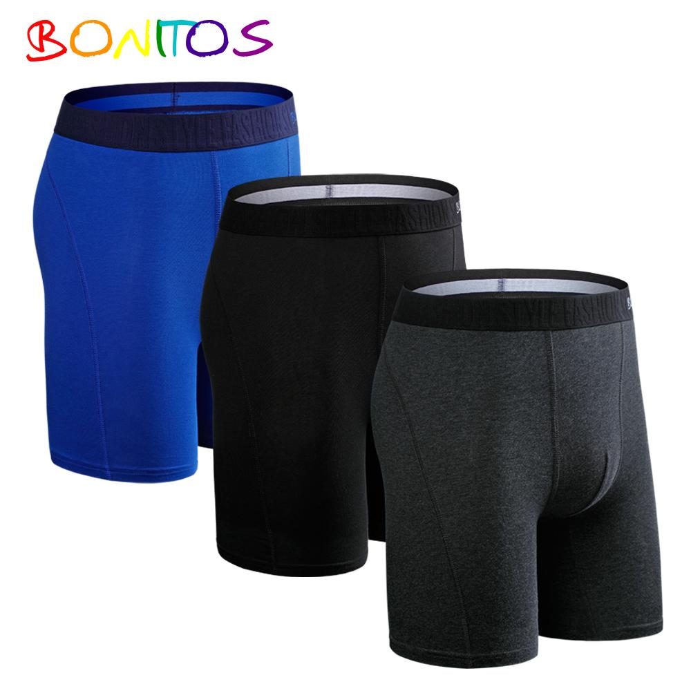 BONITOS 3шт длинные однотонные мужские трусы хлопковые боксеры удобное нижнее белье для мужчин