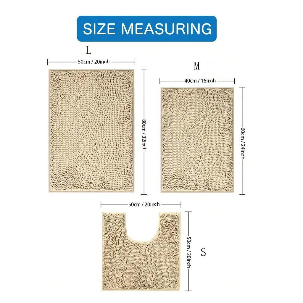 1pc-Soft and Absorbent Chenille Bath Mat - U-Shaped and Rectangle Rug for Bathroom Decor and Anti-Slip Toilet Mat