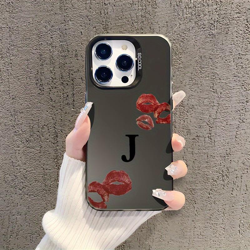 Буква J Сексуальные Губы Красивый Чехол для iPhone 17 16 15 14 13 12 11 Pro/ Max /Plus XR XS Противоударный и Защищающий от Падений Задняя Крышка