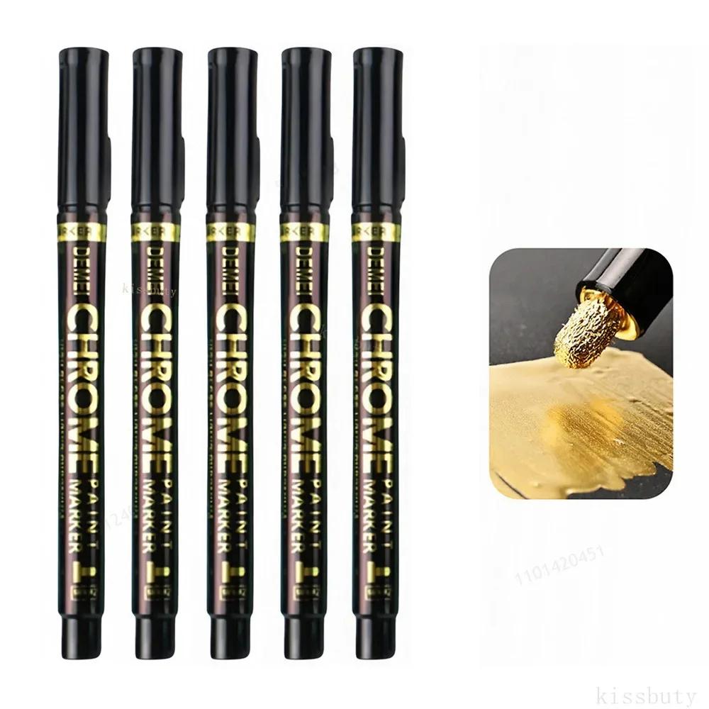 1-5Pcs Chrome Paint Marker Reflective Fluid Mirror Paint Pen 2mm Silvery Ink For DIY Car Styling Model Metal Wood Plastic Stone