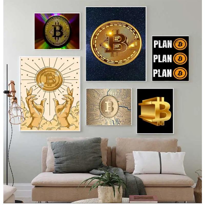 Vintage Abstract Bitcoin Symbol Bitcoin Cryptocurrency Art Poster Canvas Painting Wall Prints Picture for Living Room Home Decor