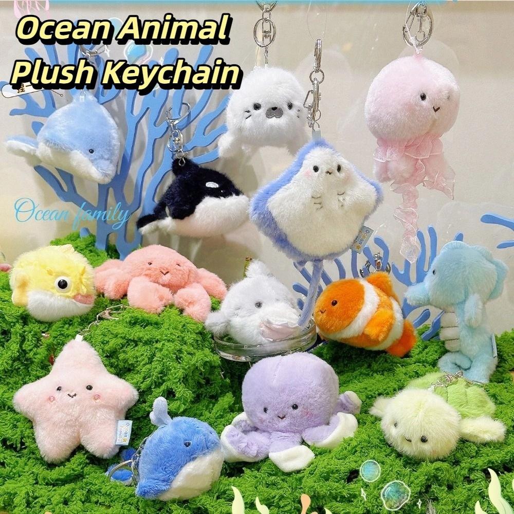 Kawaii Fluffy Whale Keyring Soft Press Sound Pendant Cute Ocean Animal Plush Keychain Home Decor