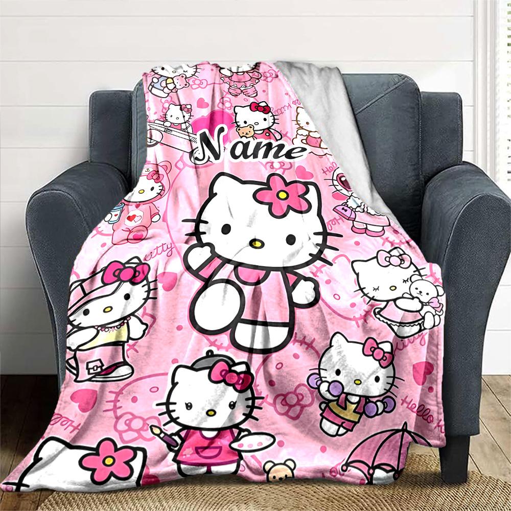 Customizable HelloKitty9 Throw Blanket – Personalized Name, All-Season Cozy Snug Blanket, Machine Washable, Personalized Blanket