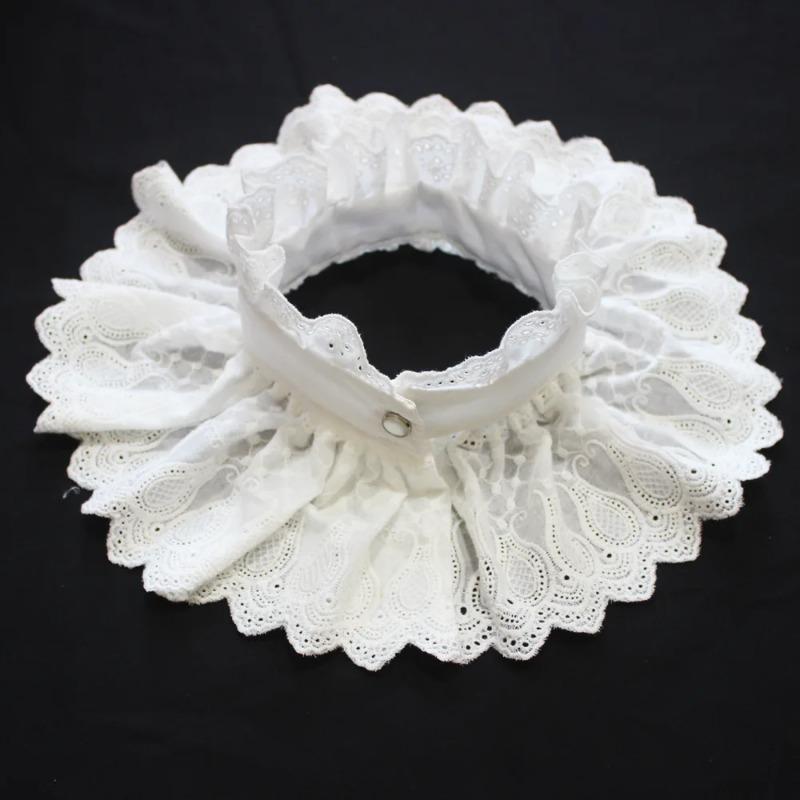 Fake Detachable Lace Ruff Stand Collar Cotton False Necktie Women Decor Elegant Blouse Faux Tops Shirt Ruffle Costume Tie