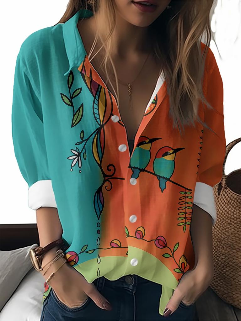 Gingerbread Man Printed Women's Shirt Christmas Elements New Loose Casual Short Sleeve Lapel Top