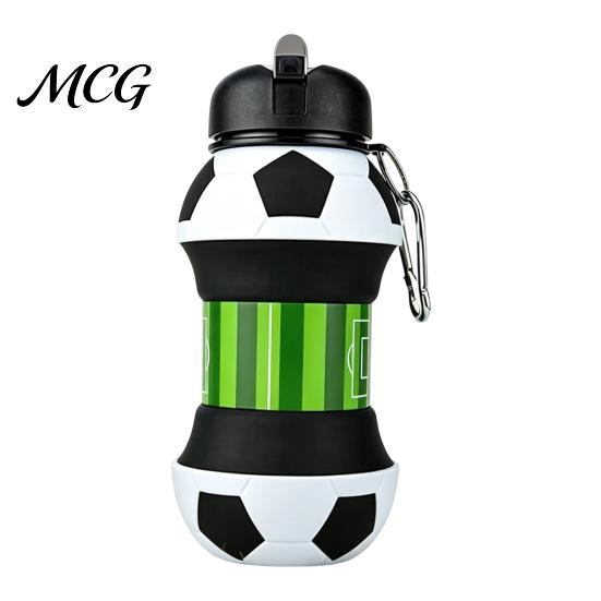 Reusable Hiking Bottle Spherical Collapsible Silicone Cup, Golf Ball Shaped Water Foldable Travel Cup with Push Design Flip Lid & Metal Carabiner,