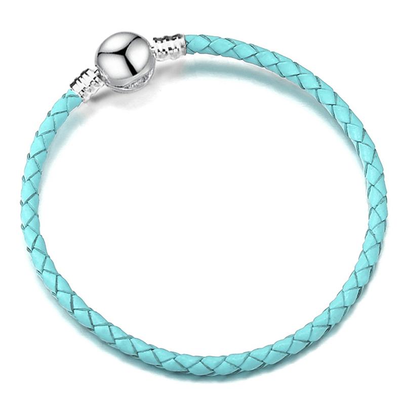 Silver Color Round Clasp Shaped Leather Chain Charm Bracelet Fit Beads DIY Brand Bracelet Bangle for Women Men Gift Dropshipping