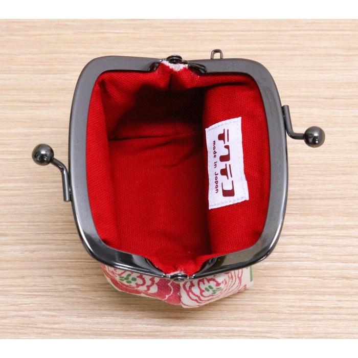 Kyuyuu Made in Japan Gamaguchi Coin Case 6x9x6cm Wallet Small Change Purse Bean-shaped Canvas Floral Pattern Tekuteko Hana Japanese Goods