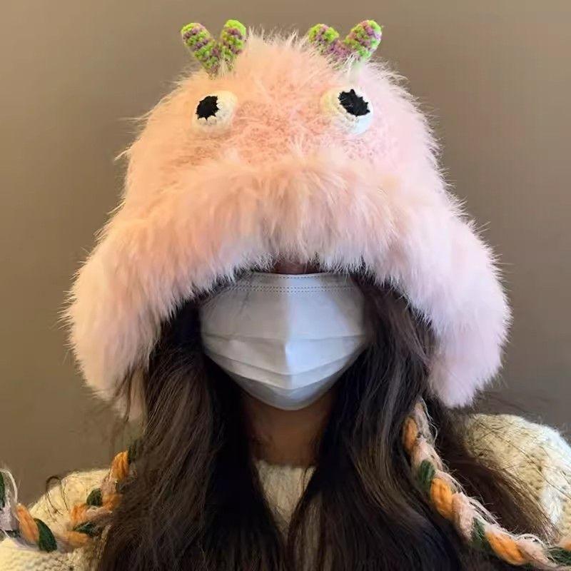 Милые и забавные велосипедные плюшевые ушки ручной работы женские осенние и зимние теплые защитные наушники показывают маленькое лицо утолщенные защитные наушники шерстяная шапка