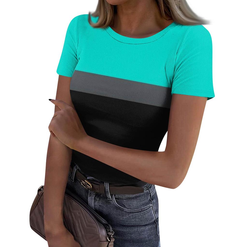 Женская узкая футболка, модный повседневный свитер с круглым вырезом и коротким рукавом