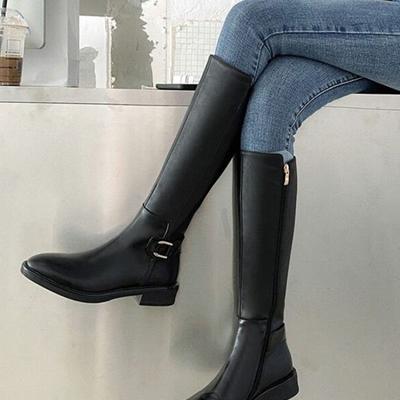 Осенние женские сапоги для верховой езды с круглым носком и толстым каблуком, высокие сапоги до колена для женщин, туфли на платформе с пряжкой на ремне Botines Mujer