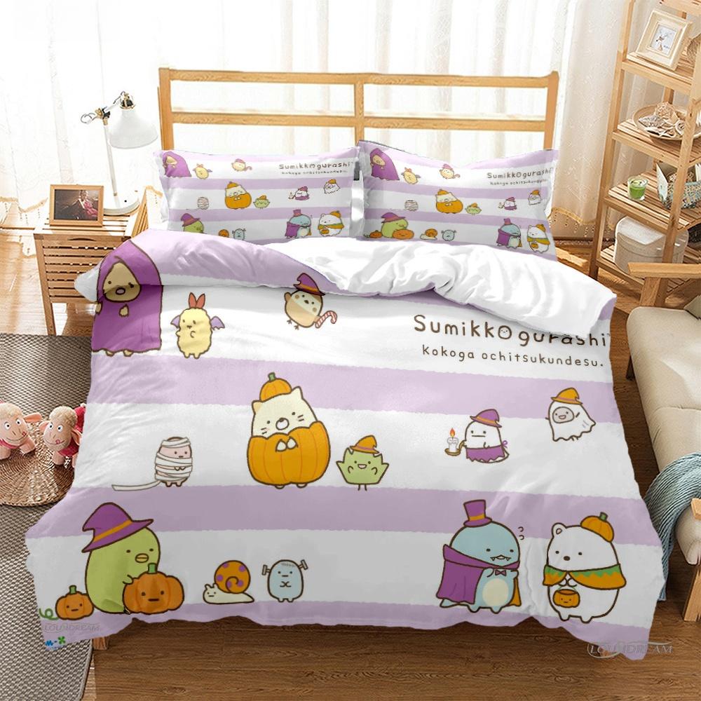 Мультяшный аниме Sumikko Gurashi Милый Пододеяльник Забавный Кавайный Постельный Комплект Мягкий Чехол для Одеяла и Наволочка Односпальный_Двуспальный_Королевский_Кинг
