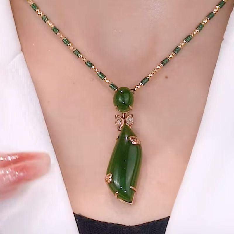 Beauty Waist Jade Necklace Women'S Retro Noble Ol Temperament Bamboo Collarbone Chain