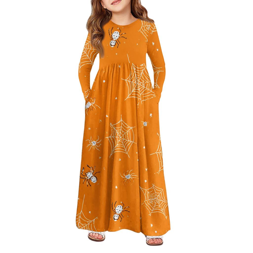 Девичье платье макси на Хэллоуин - Платье с длинным рукавом и карманами