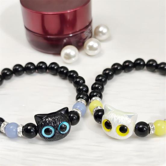 Светящийся браслет с изображением кошки, искусственный агат, гладкие бусины, стразы, декор, регулируемый браслет, светящийся на солнце, для ежедневной вечеринки, свидания