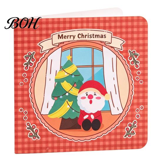Foldable Greeting Cards 10Pcs Merry Christmas Set, Folding Cartoon Blank Festive Blessing Note Cards, for Holiday Gift