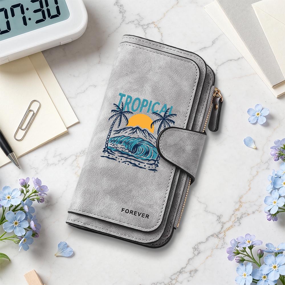Tropical Pattern Long Wallet Durable Multi Card Slot Fashion Portable Casual Purse