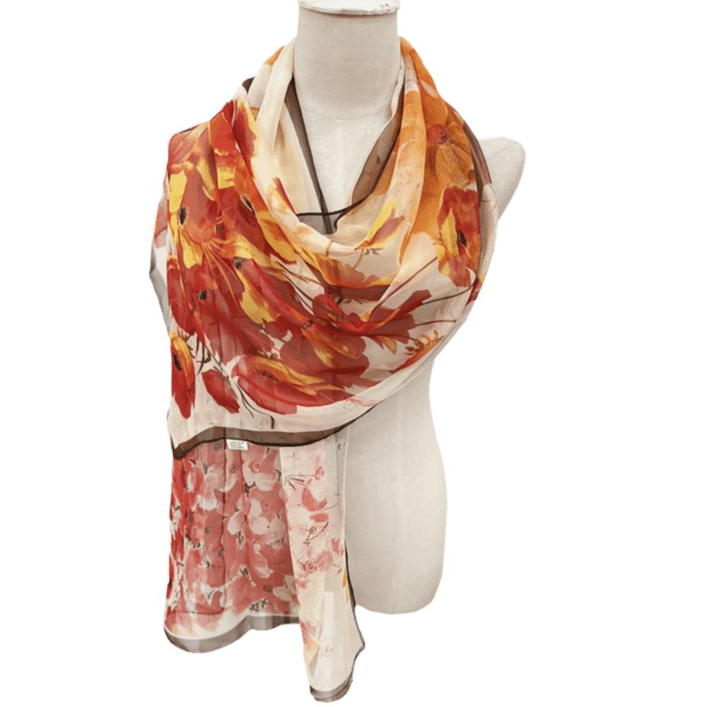 Embroidered Silk Scarf Breathable Long Wraps Summer Beach Shawl for Women