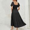 Women's Summer Fashion Solid Color High Waisted Bubble Sleeve Waist Dresses