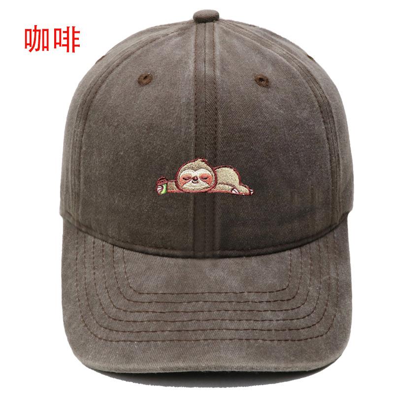 Cartoon cute sloth embroidery washed retro baseball cap men's and women's leisure outdoor sports shade cap