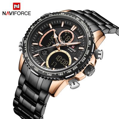 NAVIFORCE 9182 Часы Мужские Наручные Двойной Дисплей Хронограф Часы Повседневные Деловой Мужские Кварцевые Цифровые Часы