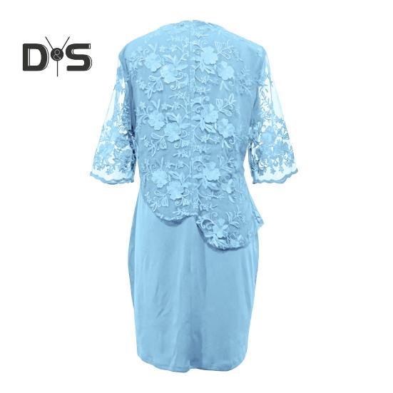Women Plus Size Prom Dress O Neck Half Sleeve Embroidery Lace Floral Patchwork Dress Fake Two Pieces Wedding Party Dress