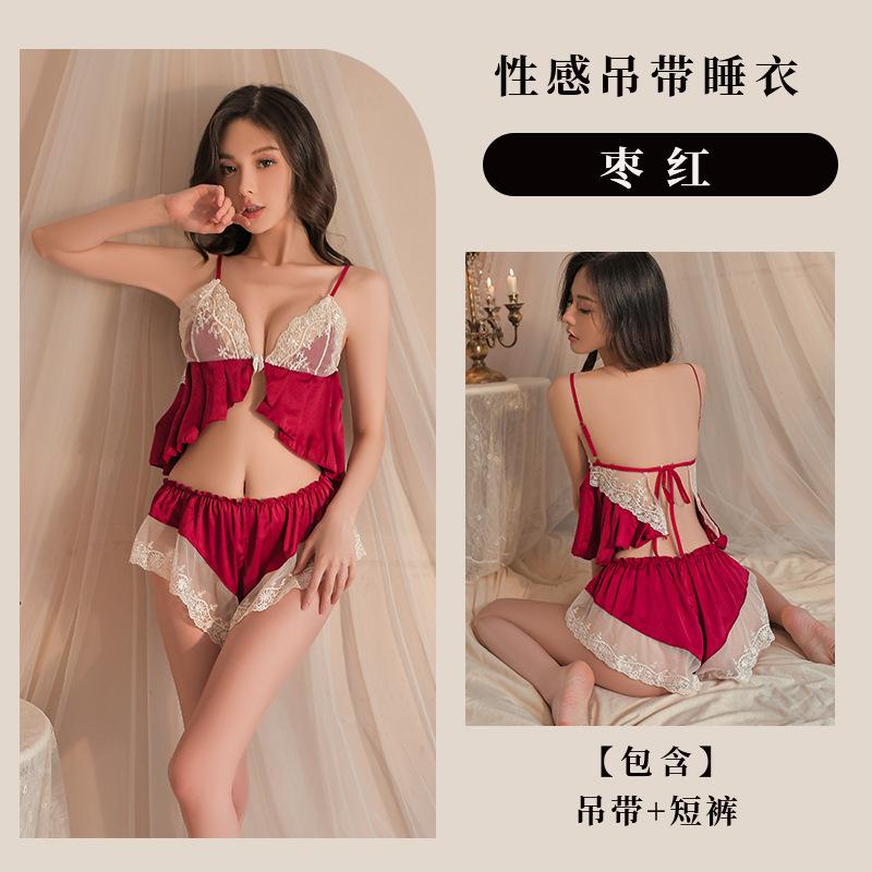 Sex Underwear Sexy Seduction Girl Lace Underwear Two-piece Set Suspender Shorts Pure Seduction Pajamas