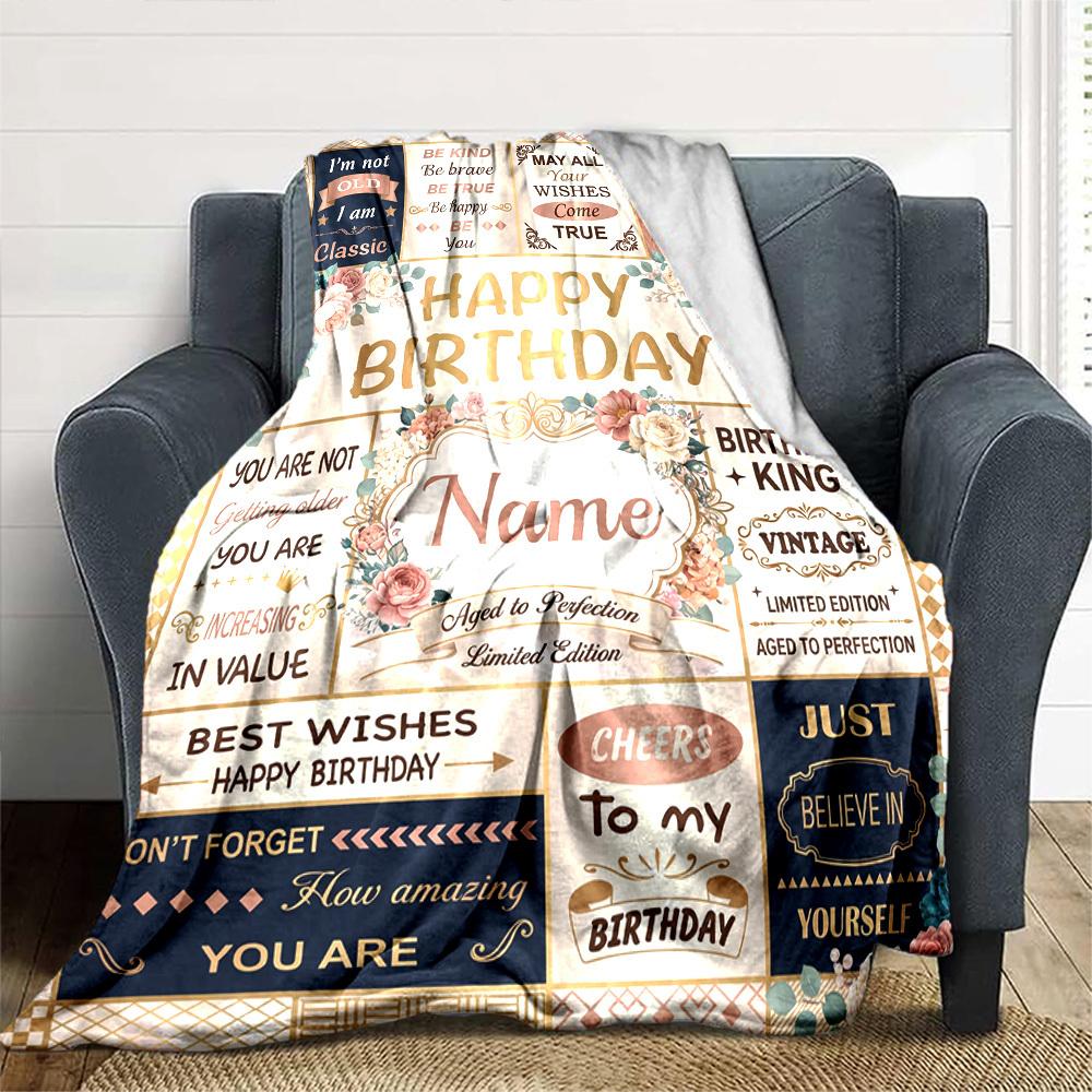 Vintage Birthday Celebration Blanket Comfortable Texture For Sofa Couch Office Bed Picnics Allseason Use Cozy Home Lovers Ideal Gift For Birthday