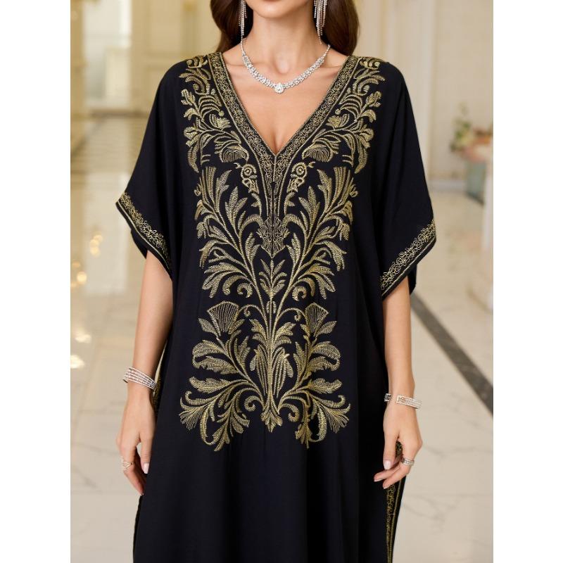 Женская мода лето весна цветочный узор принт рукава 1/2 V-образный вырез свободная талия повседневные платья