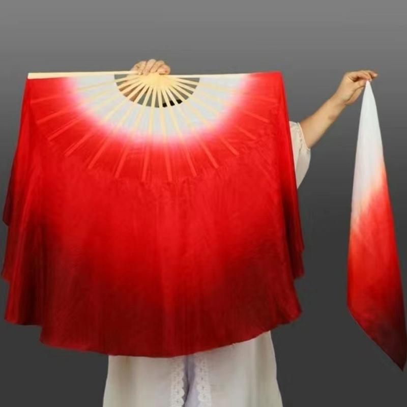10-50Cm Length Adult Imitation Silk Dance Fan Double Sided Gradient Red Color Dancer Practice Dance Props Chinese Folk Dance Fan