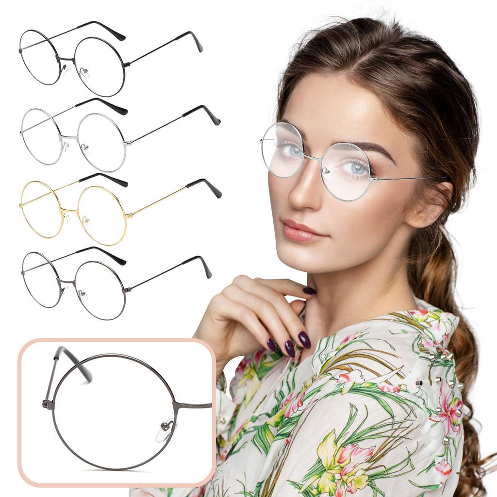Retro Metal Non Diopter Fashionable Round Frame Transparent Lens Glasses