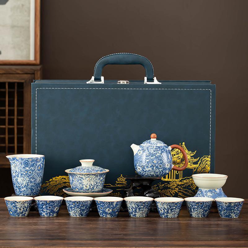 Ручной обжиг Кунг-фу чайный набор Бытовая керамическая чаша с крышкой в виде цветка Высококачественная подарочная коробка