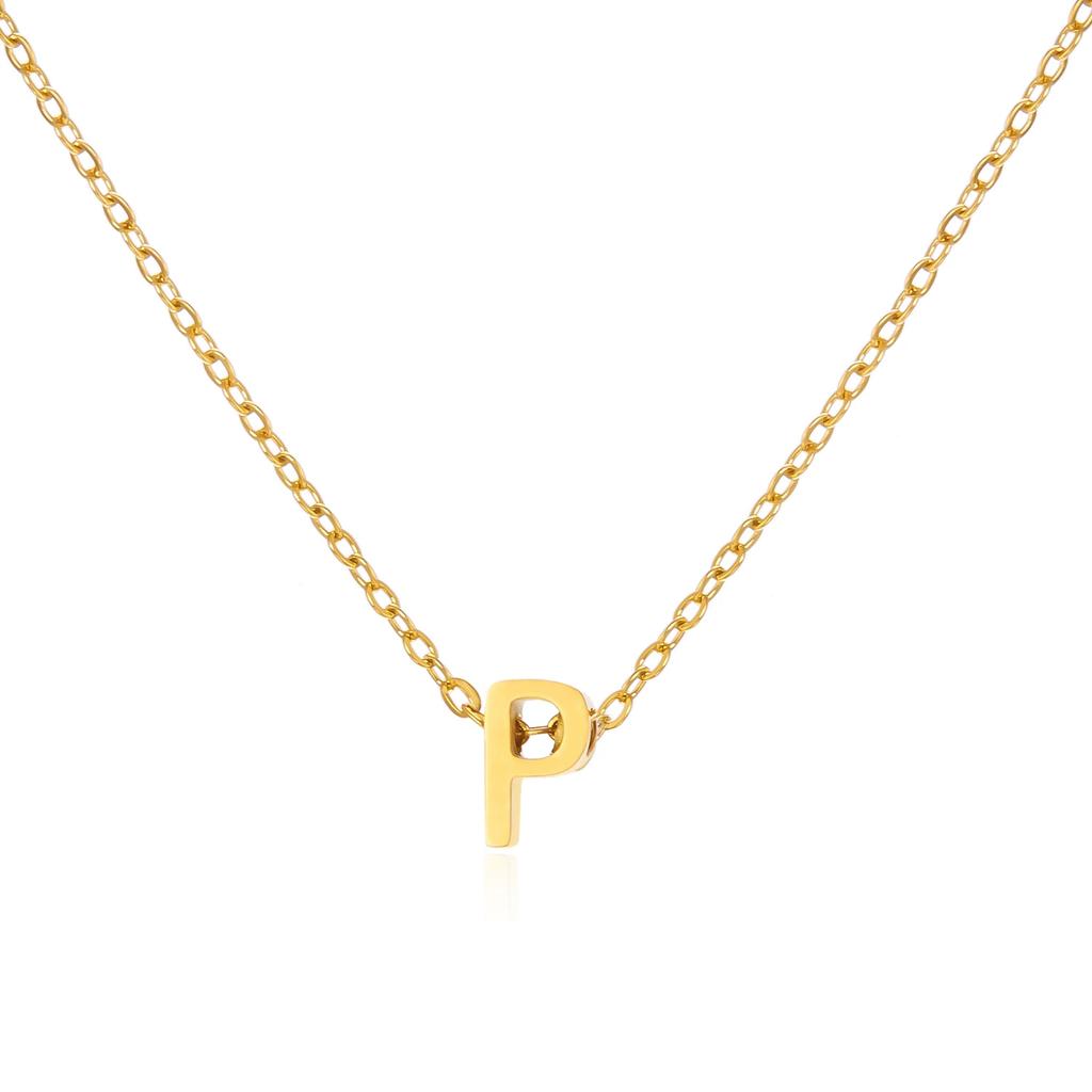 Stainless Steel Initial Necklace Gold Color Cut Letters Single Name Choker Necklace for Women Pendant Jewelry Gift