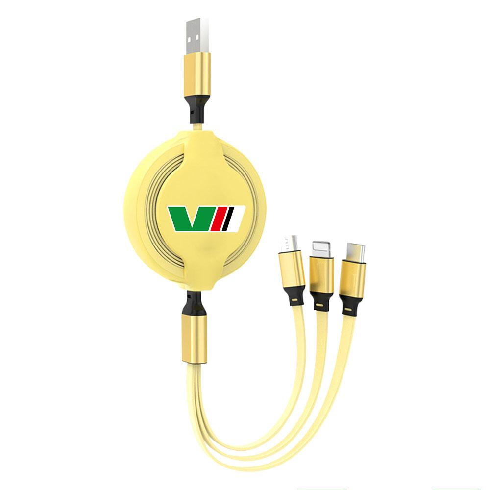 BATB7 Retractable USB Cable Phone Fast Charger 3-in-1 Multi-head Charging Cable For Skoda Rapid Scala Kodiaq Fabia Karoq Octavia 3 VII