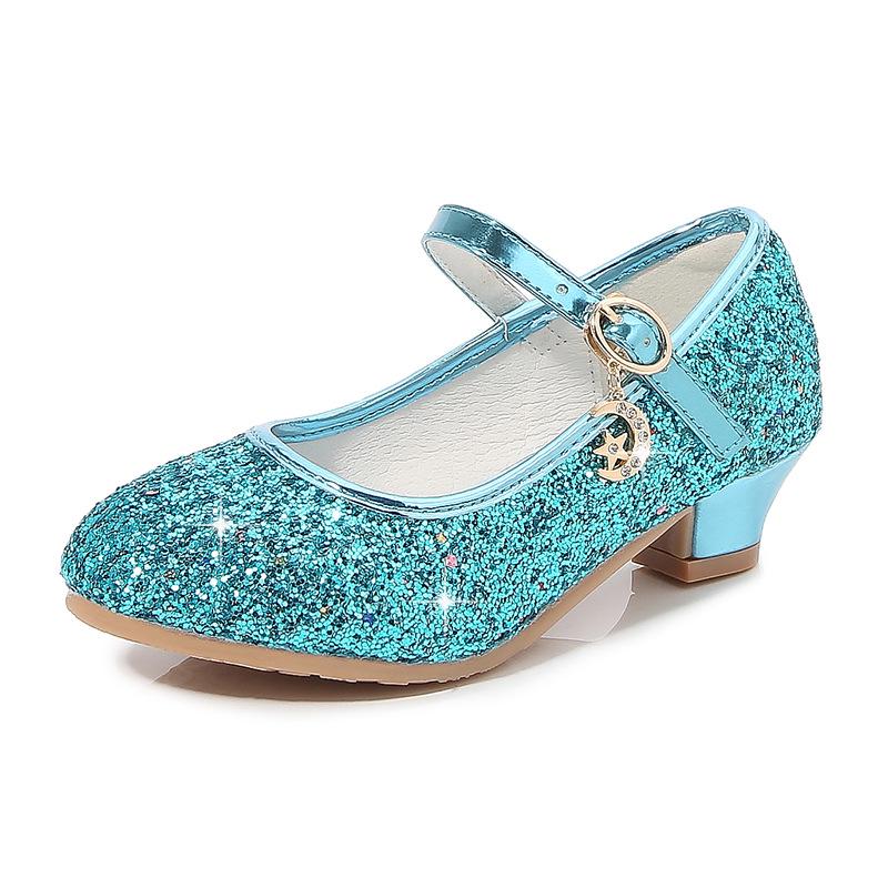 2025 Spring Girls' Rhinestone Sequin Princess Shoes - Solid Color Strap Buckle for Children's Performances