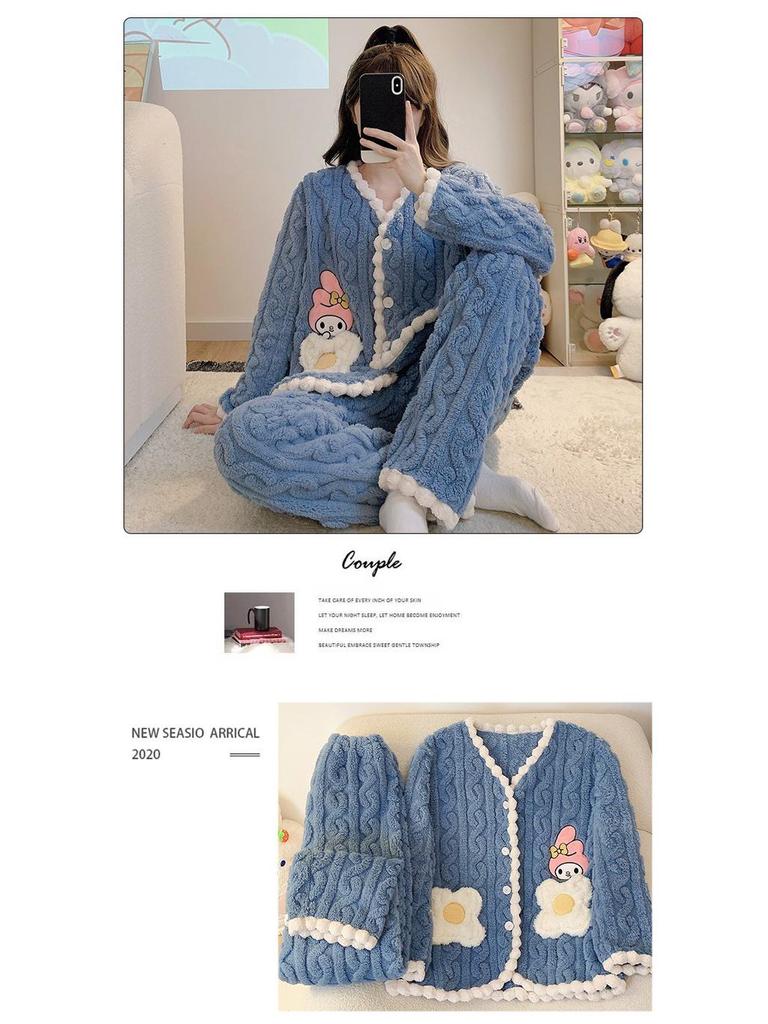 Уютная флисовая женская пижама больших размеров: Милый зимний кардиган с плюшевым коралловым принтом