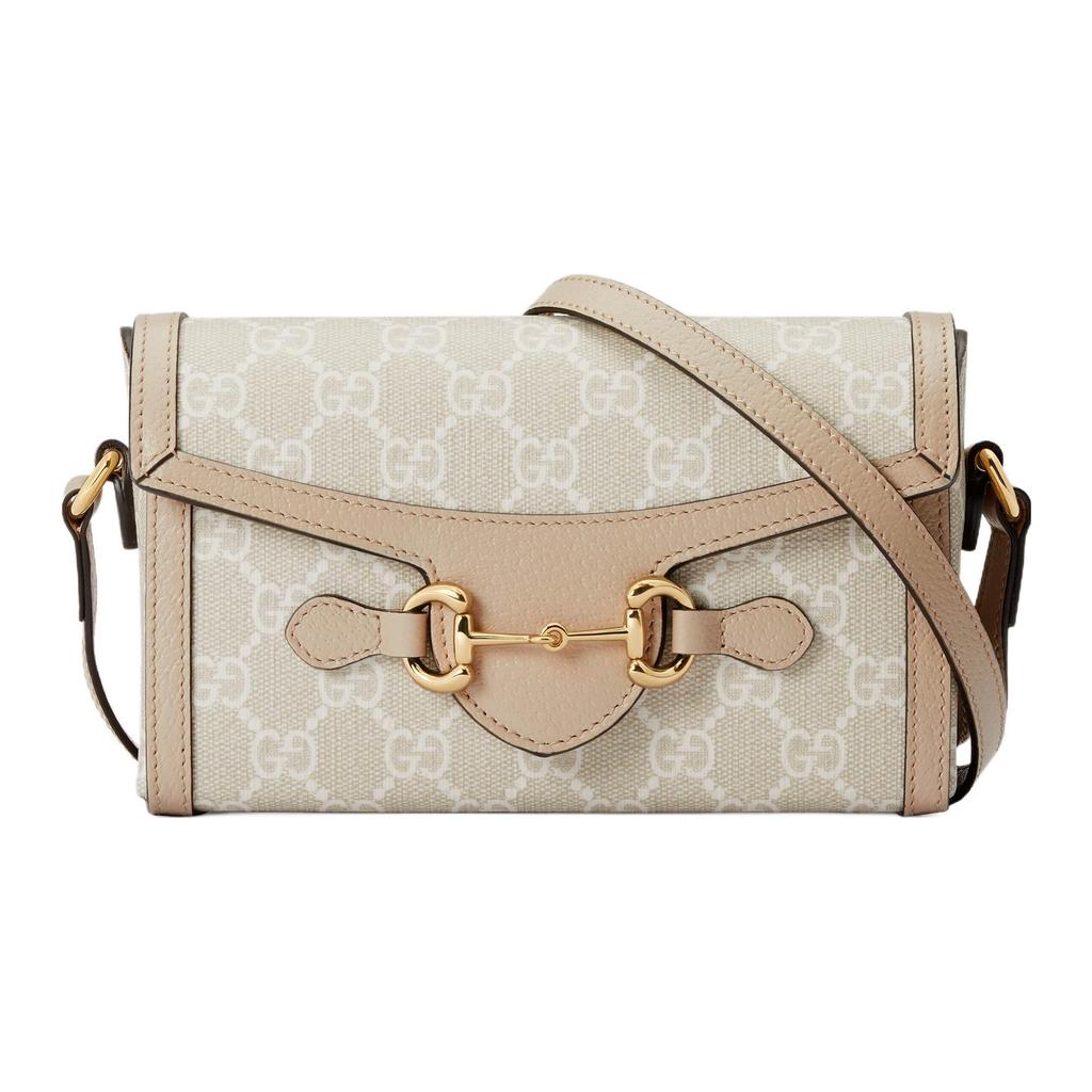 Gucci Horsebit 1955 Monogram Canvas And Leather Mini Shoulder Bag Women Shoulder Bag Beige White 699296-UULBG-9683