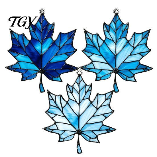 Autumn Room Atmosphere Acrylic Maple Leaf Suncatcher for Home Decor, Stained Glass Seasonal Accents Style Window Hanging Ornament Thanksgiving Harvest