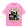 Vintage Washed Beige Retro Man Drinking Portrait Graphic T Shirt Color Block Stripe Print Oversized Men Casual Short Sleeve Tee