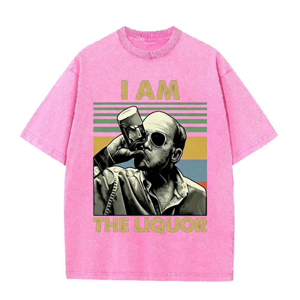 Vintage Washed Beige Retro Man Drinking Portrait Graphic T Shirt Color Block Stripe Print Oversized Men Casual Short Sleeve Tee