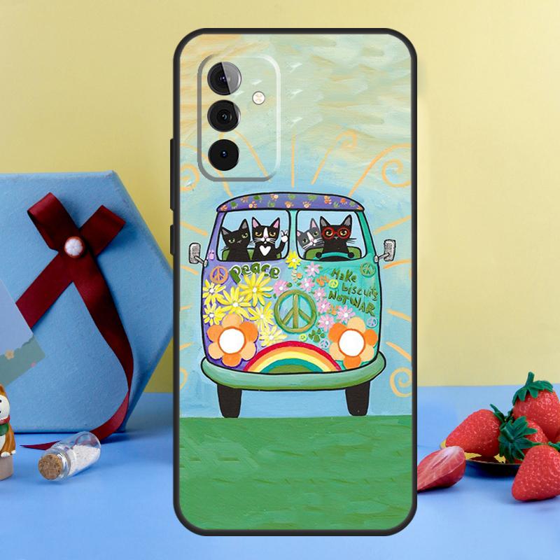 Hippy Peace Bus Cat Case For Samsung Galaxy A36 A56 A26 A16 A06 A13 A33 A53 A15 A35 A55 A34 A54 A12 A32 A52 A17