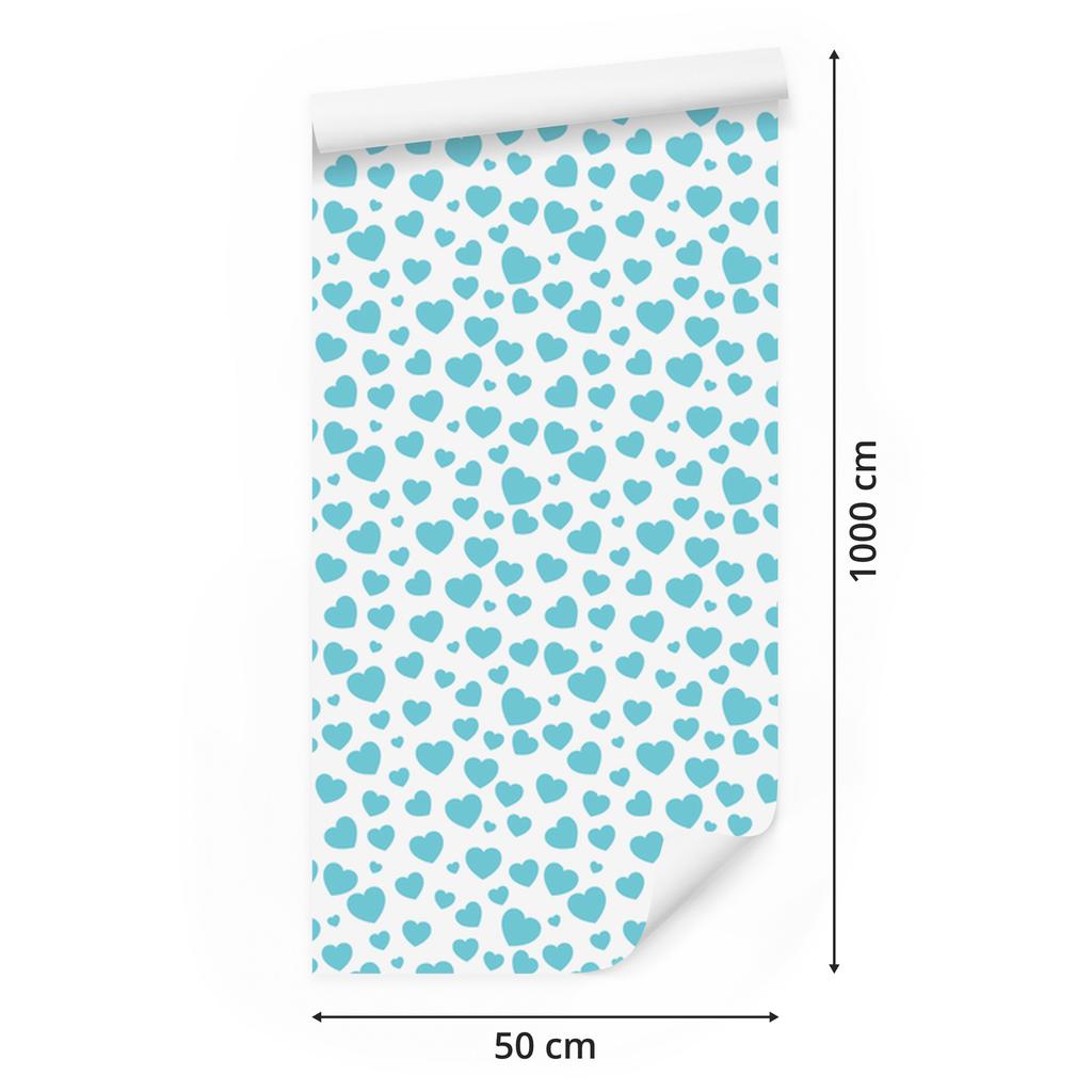 Hearts Wallpaper Celadon and White 50x1000