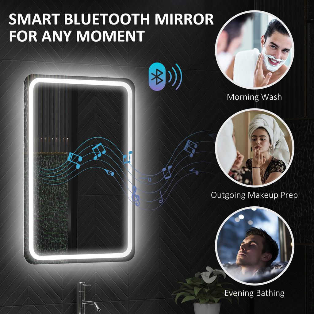 70 X 50 Cm Bluetooth Bathroom Mirror Silver Tone