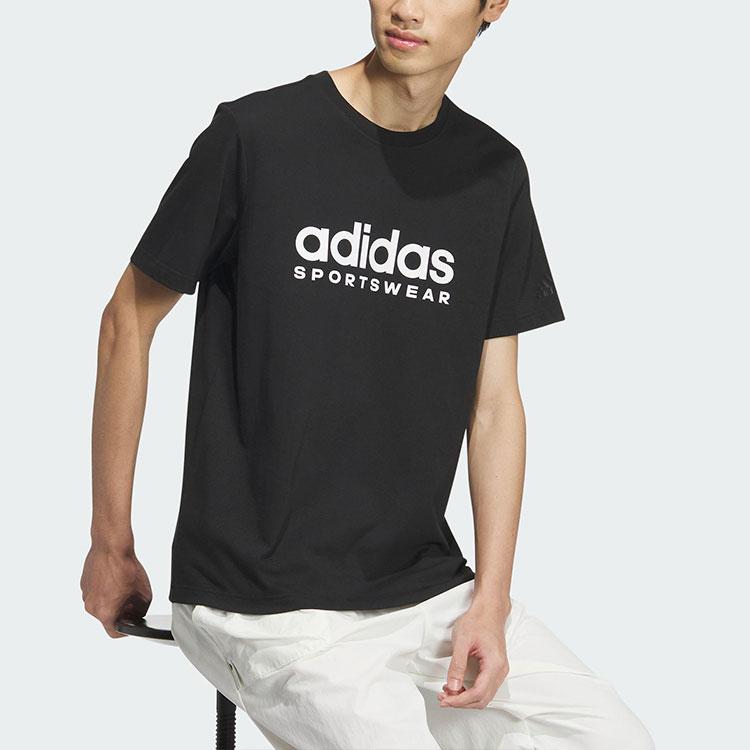 adidas Повседневная футболка с круглым вырезом и буквенным принтом, топы унисекс, черный JI9069
