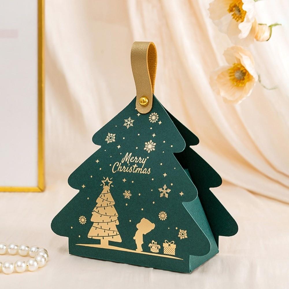 5pcs Triangle Shape Cookie Packaging Box Carry Handle Holiday Gift Packaging For Christmas Party