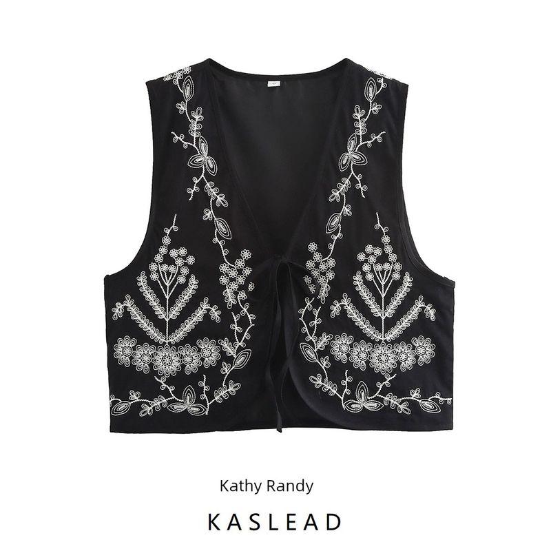 Kaslead New Arrival Women's Clothing Fashion Style Minimalist Easiest for Match Casual Embroider Sleeveless Retro Vest Top