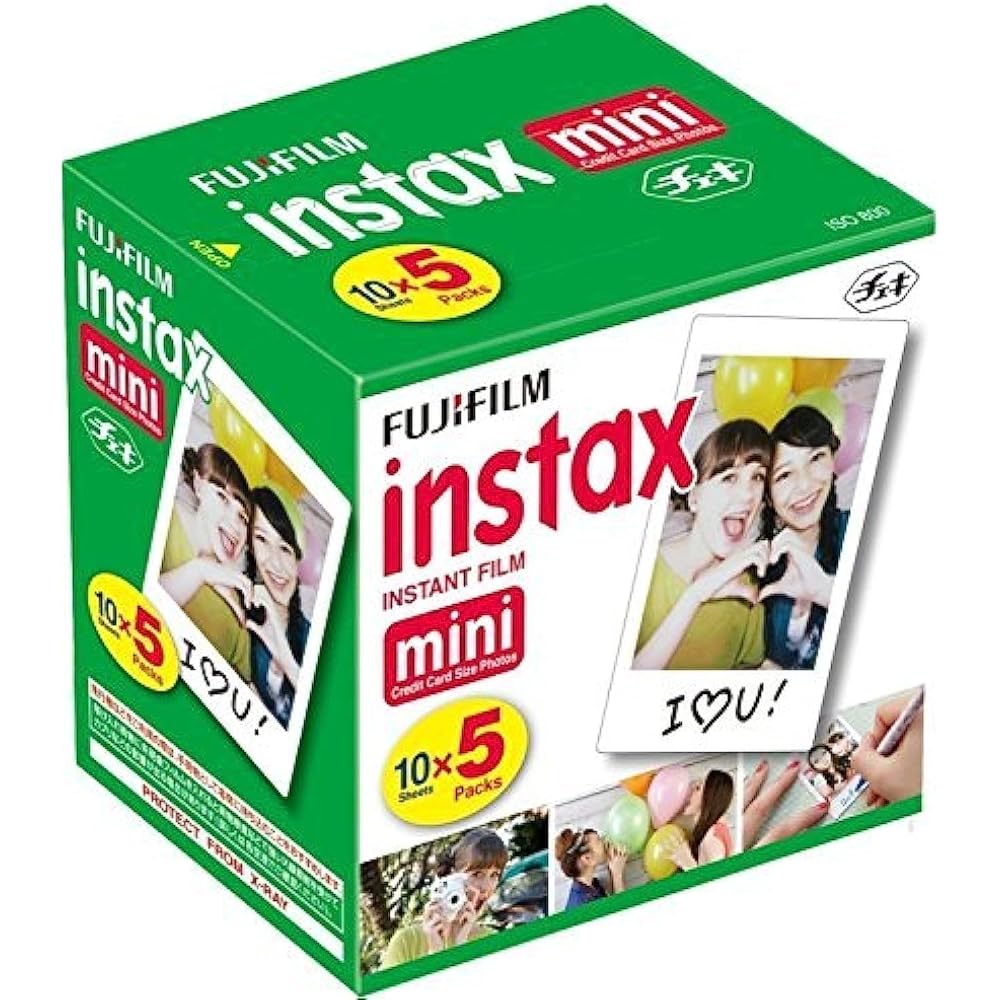 Fujifilm Instax Mini instant film, 10 sheets x 5 packs (50 sheets total).