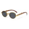 Retro Imitation Wood Grain Sunglasses Men'S Oval Sunglasses Women'S Fashionable Uv400 Sunglasses